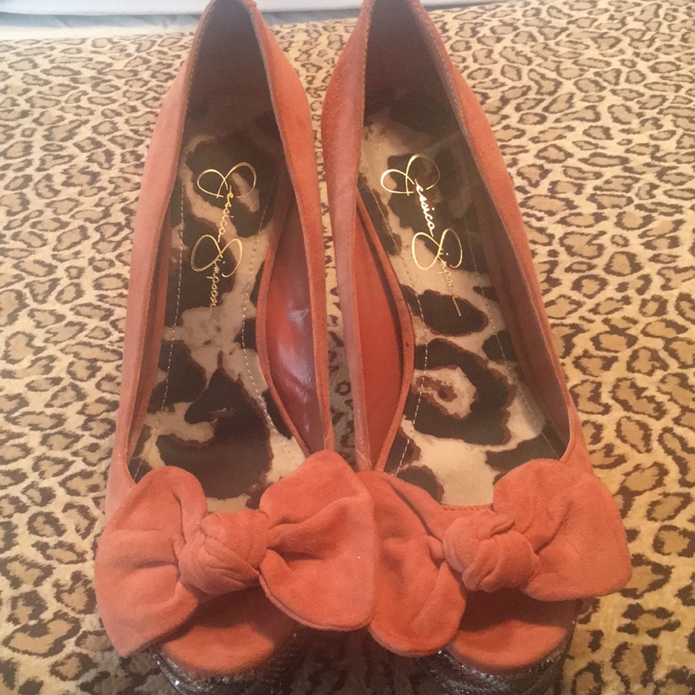 Jessica Simpson platform coral sparkle heels pumps